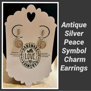 Antique Silver Peace Symbol Sign Earrings